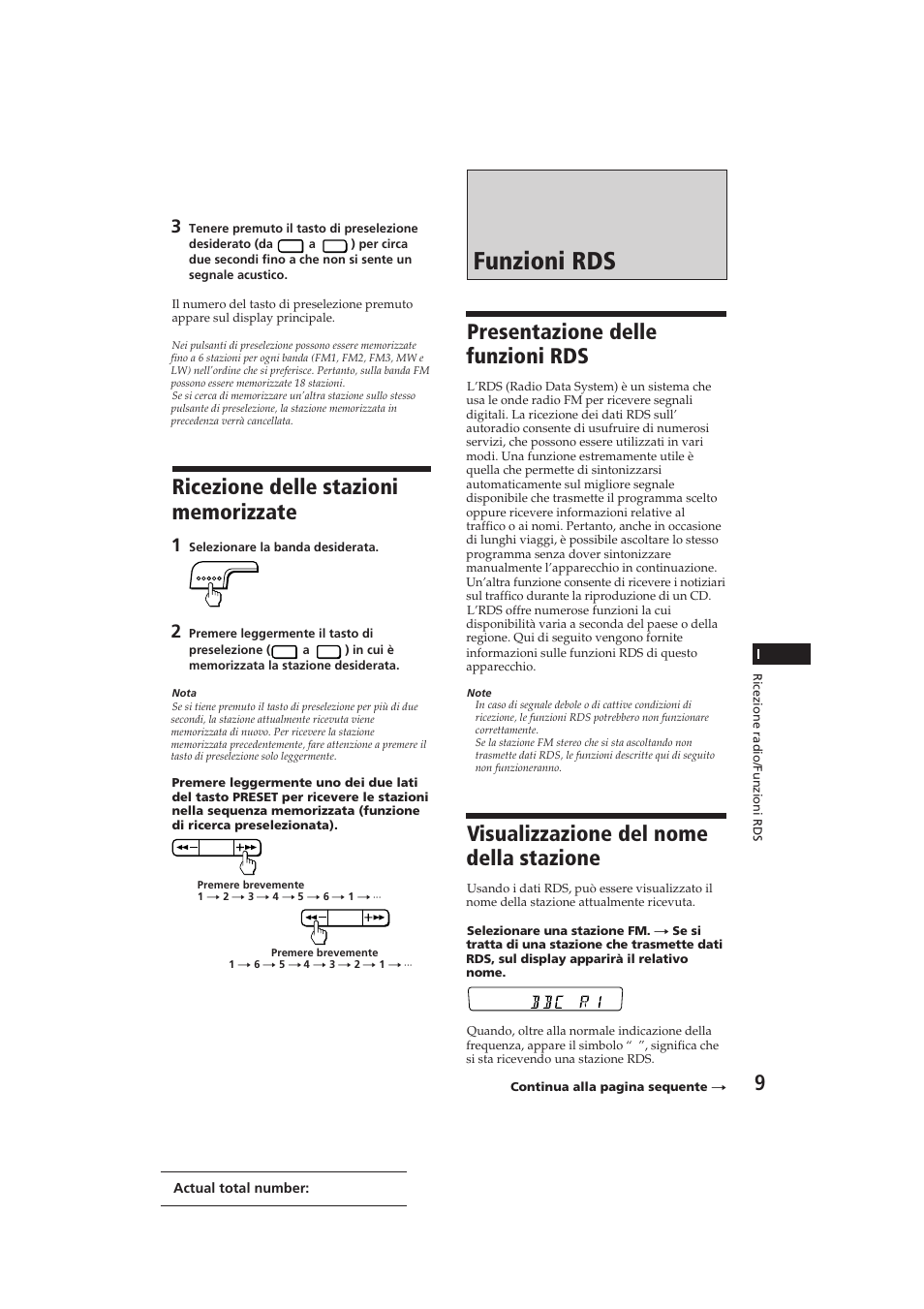 Funzioni rds, Presentazione delle funzioni rds, Visualizzazione del nome della stazione | Sony CDX-4100RDS User Manual | Page 63 / 74