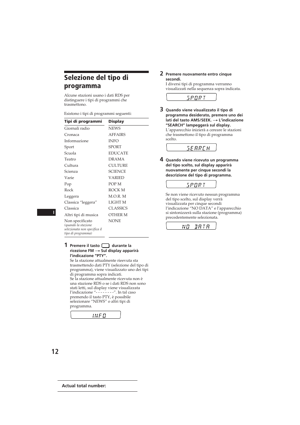 Selezione del tipo di programma | Sony CDX-4100RDS User Manual | Page 66 / 74