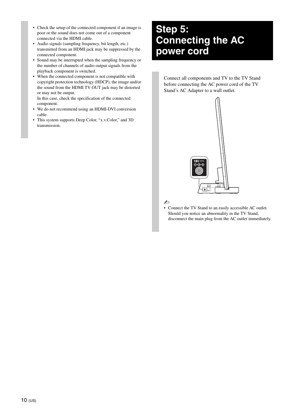 Step 5: connecting the ac power cord | Sony SU-B401S User Manual | Page 10 / 60