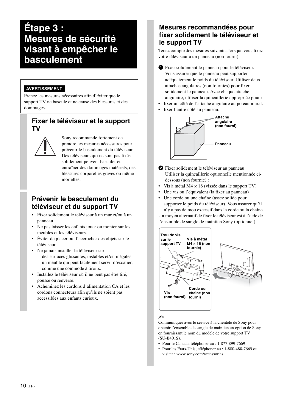 Fixer le téléviseur et le support tv | Sony SU-B401S User Manual | Page 22 / 60