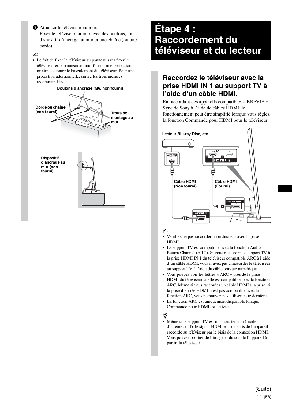 Étape 4 : raccordement du téléviseur et du lecteur | Sony SU-B401S User Manual | Page 23 / 60