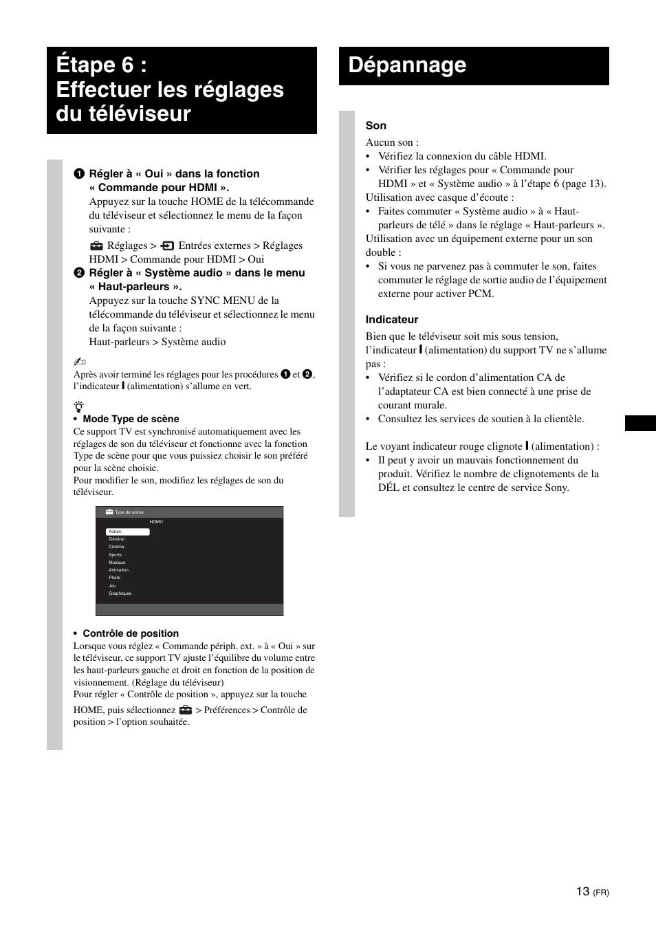 Étape 6 : effectuer les réglages du téléviseur, Dépannage | Sony SU-B401S User Manual | Page 25 / 60