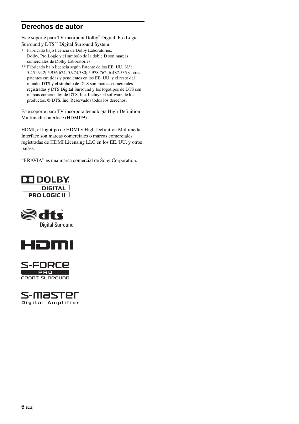 Derechos de autor | Sony SU-B401S User Manual | Page 32 / 60