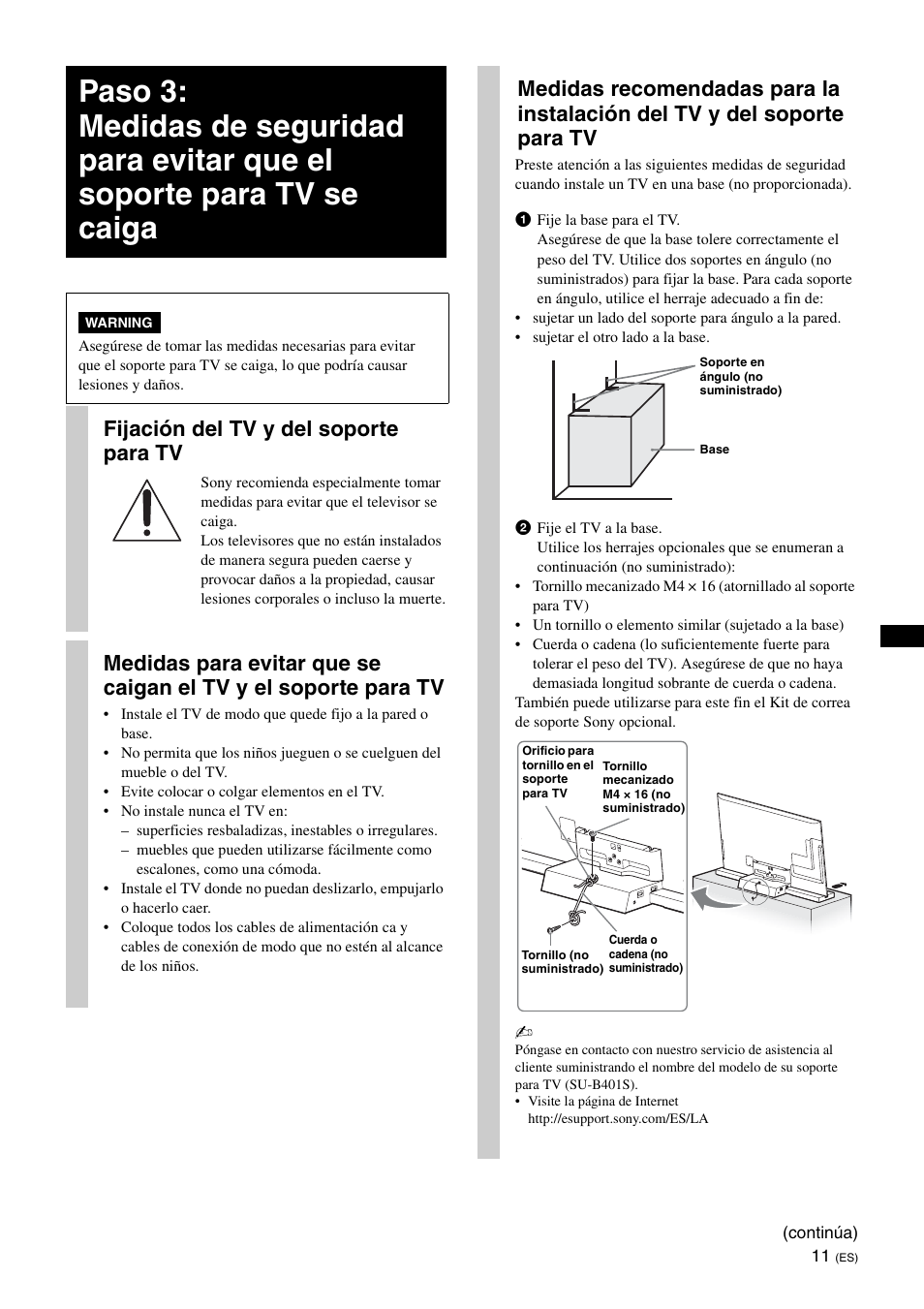 Fijación del tv y del soporte para tv | Sony SU-B401S User Manual | Page 37 / 60