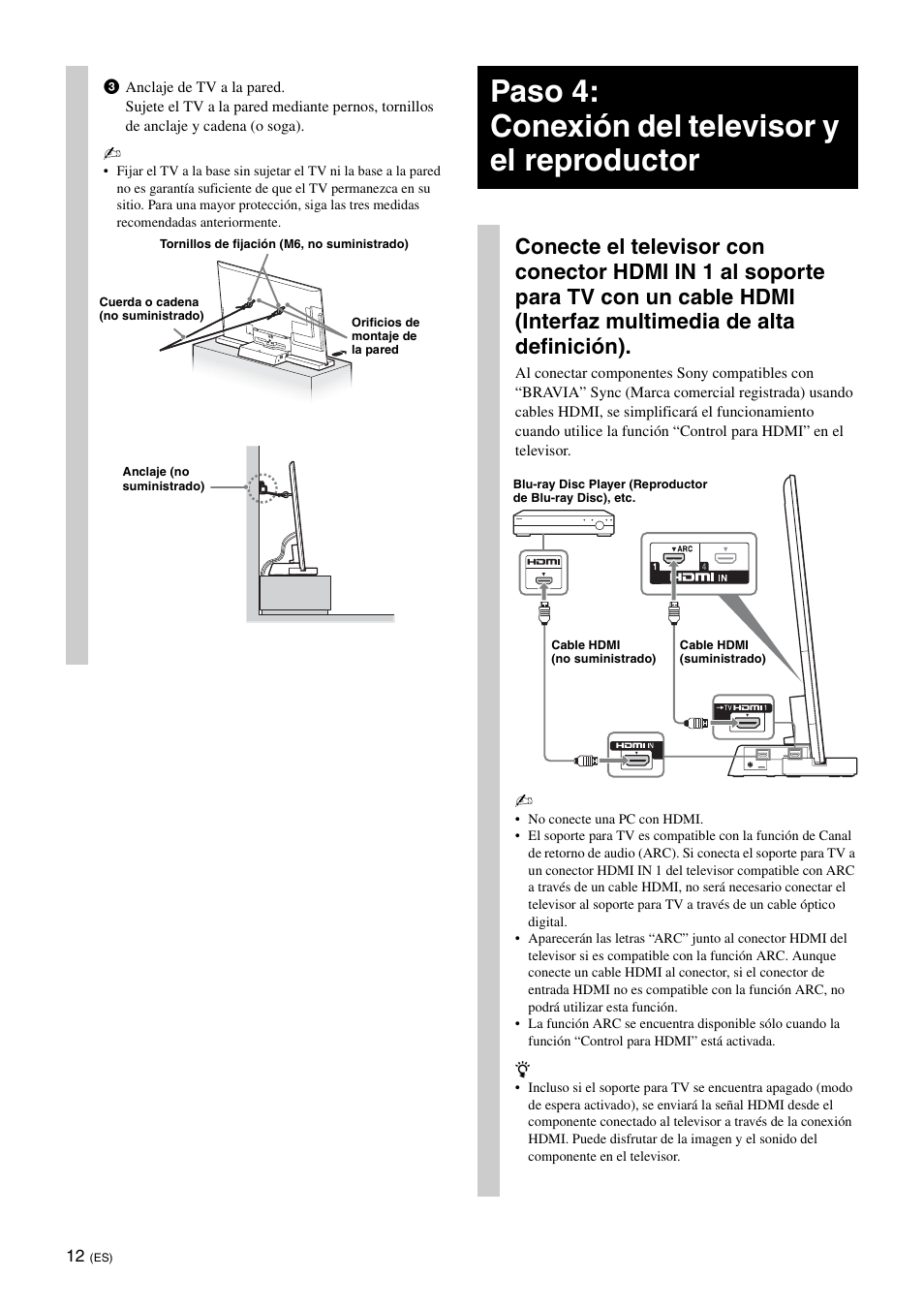 Paso 4: conexión del televisor y el reproductor | Sony SU-B401S User Manual | Page 38 / 60