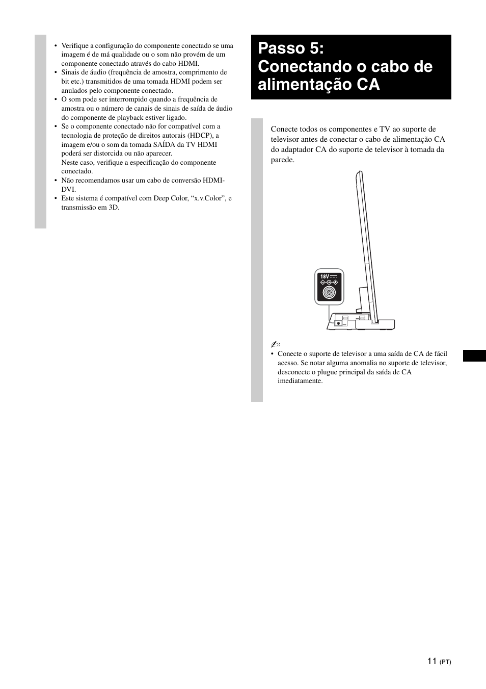 Passo 5: conectando o cabo de alimentação ca | Sony SU-B401S User Manual | Page 53 / 60