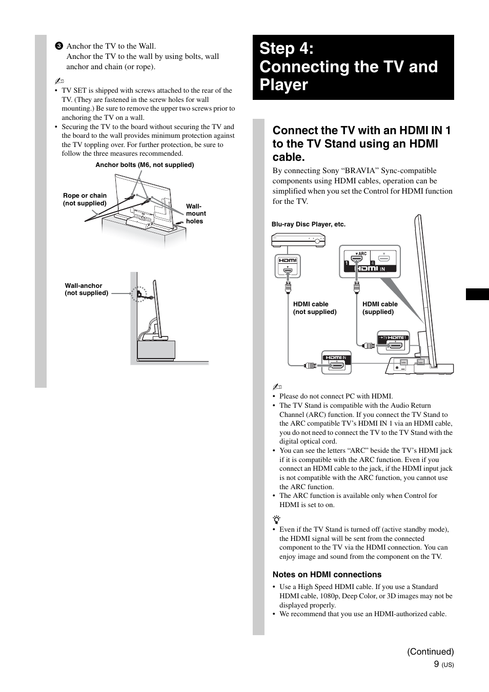 Step 4: connecting the tv and player | Sony SU-B401S User Manual | Page 9 / 60