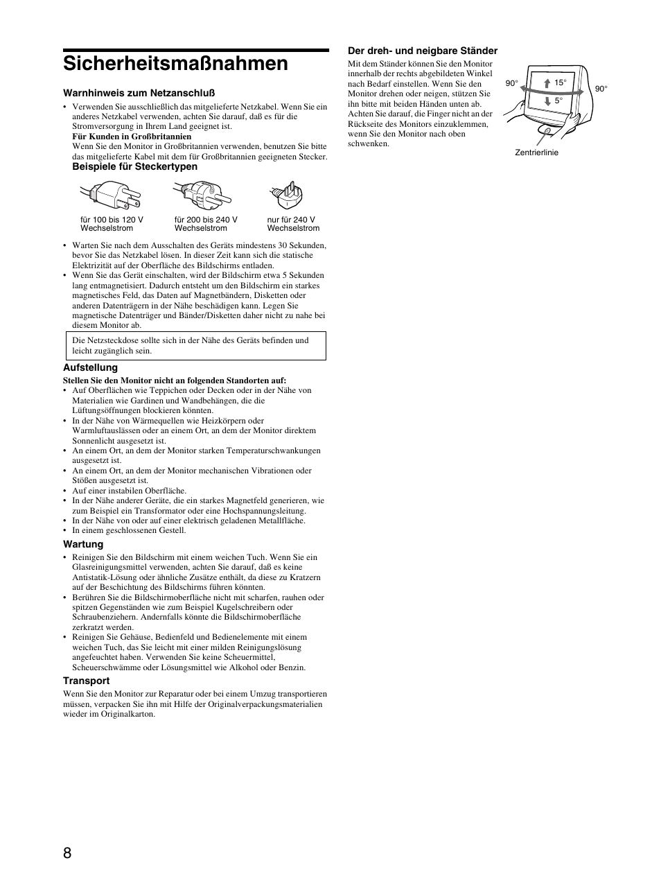 Sicherheitsmaßnahmen | Sony CPD-E230 User Manual | Page 20 / 52