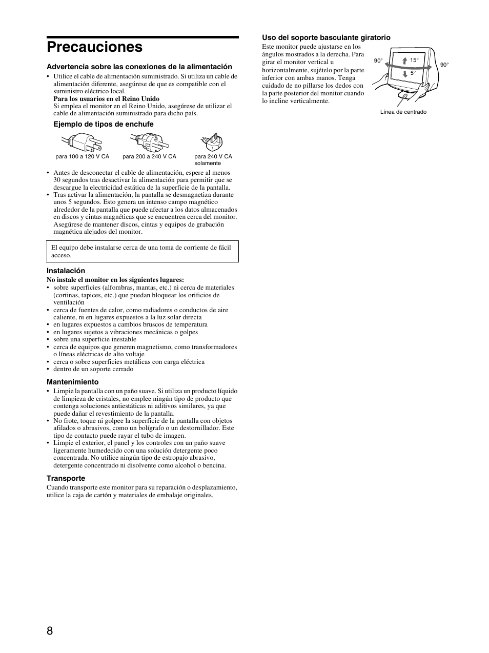 Precauciones | Sony CPD-E230 User Manual | Page 26 / 52