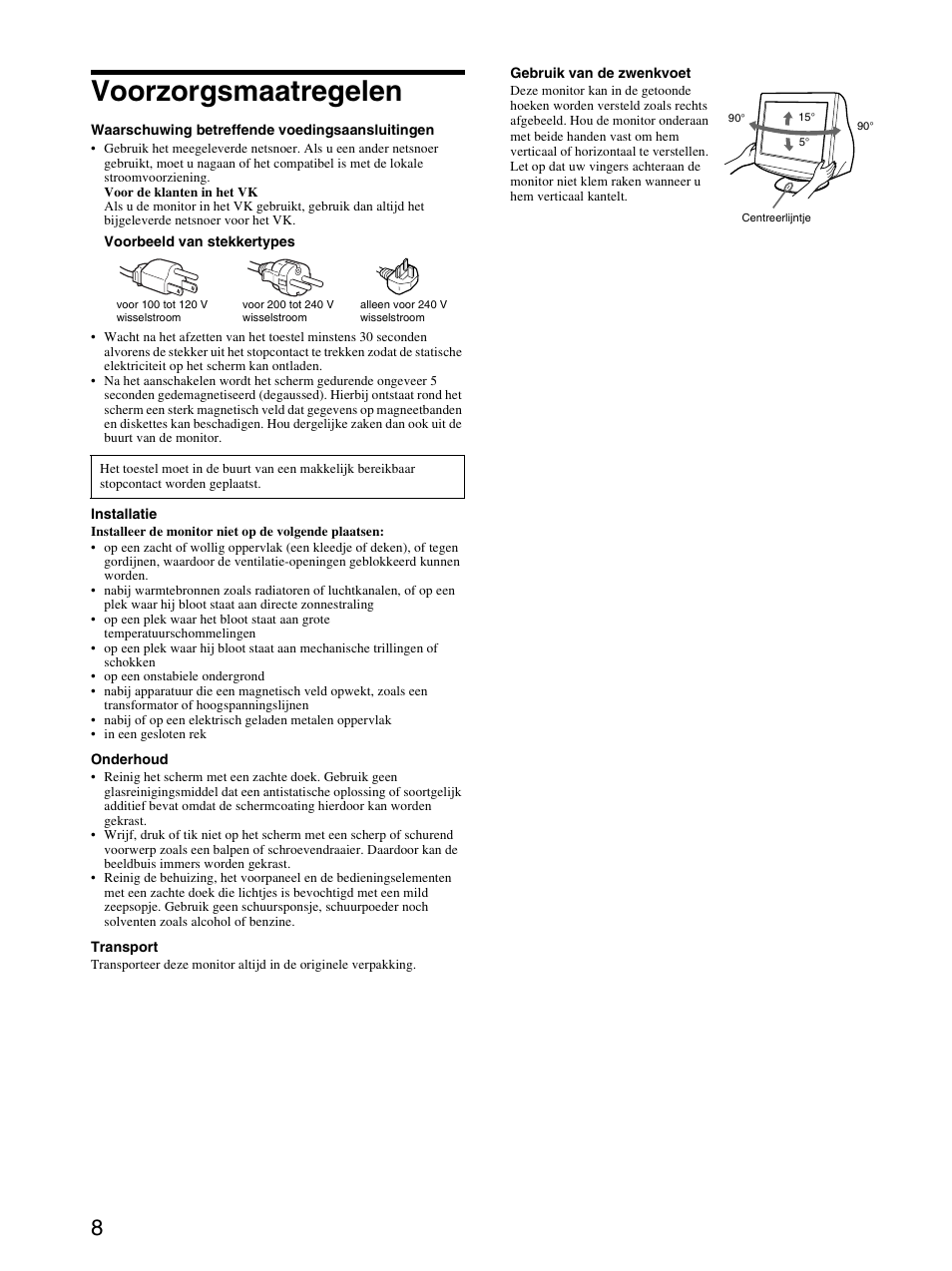 Voorzorgsmaatregelen | Sony CPD-E230 User Manual | Page 50 / 52