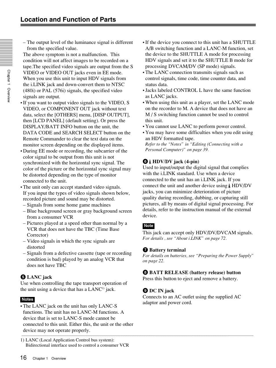 Location and function of parts | Sony 1080i User Manual | Page 16 / 76