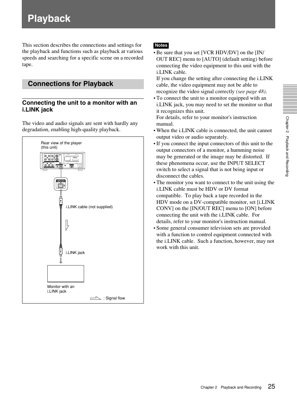 Playback, Connections for playback | Sony 1080i User Manual | Page 25 / 76