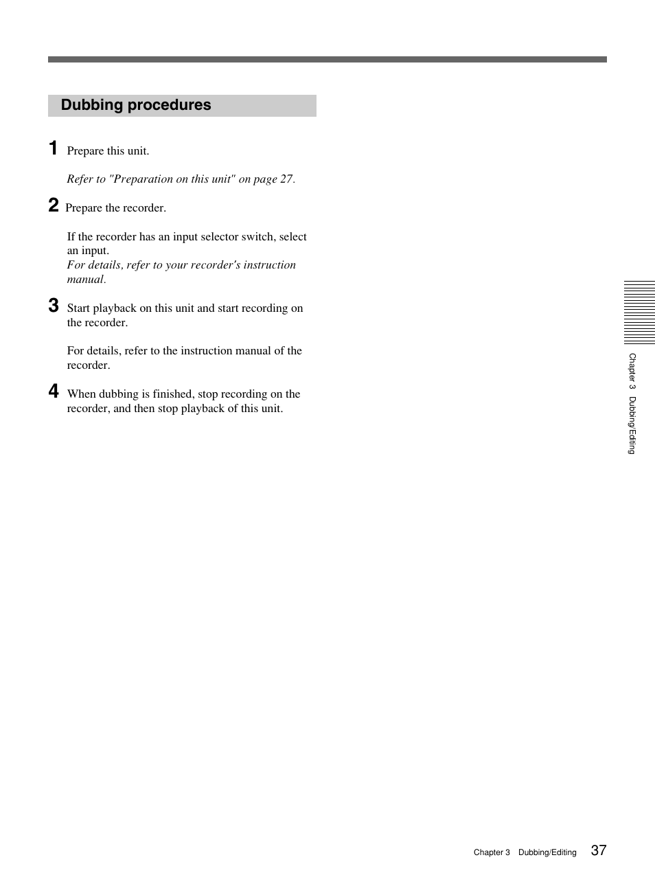 Dubbing procedures | Sony 1080i User Manual | Page 37 / 76
