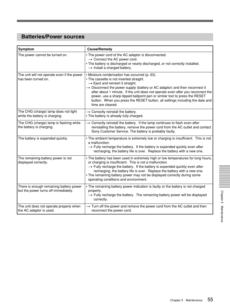 Batteries/power sources | Sony 1080i User Manual | Page 55 / 76