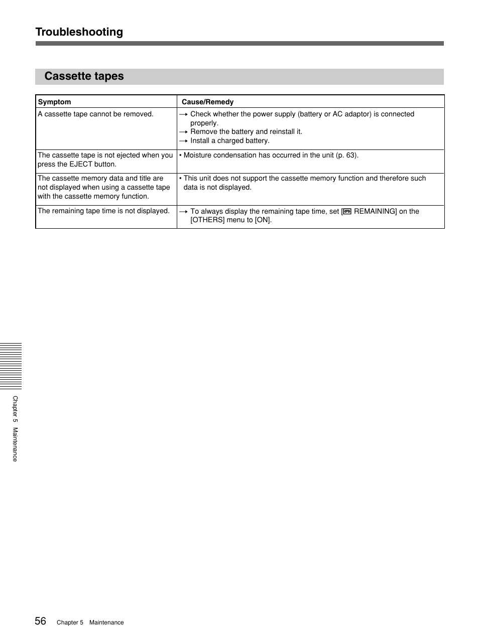 Cassette tapes, Troubleshooting | Sony 1080i User Manual | Page 56 / 76