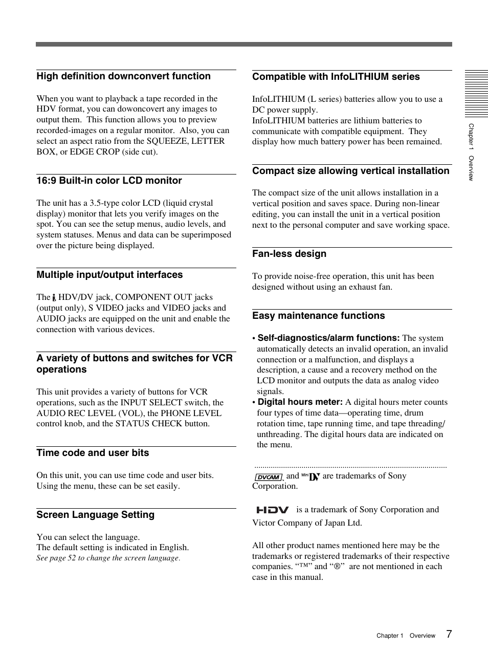 Sony 1080i User Manual | Page 7 / 76