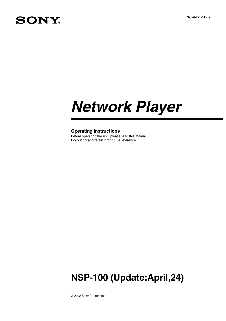 Sony NSP-100 User Manual | 29 pages