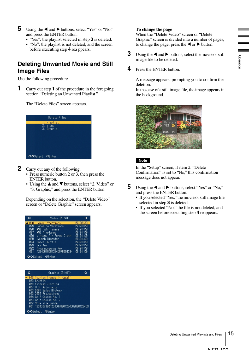 Deleting unwanted movie and still image files | Sony NSP-100 User Manual | Page 15 / 29