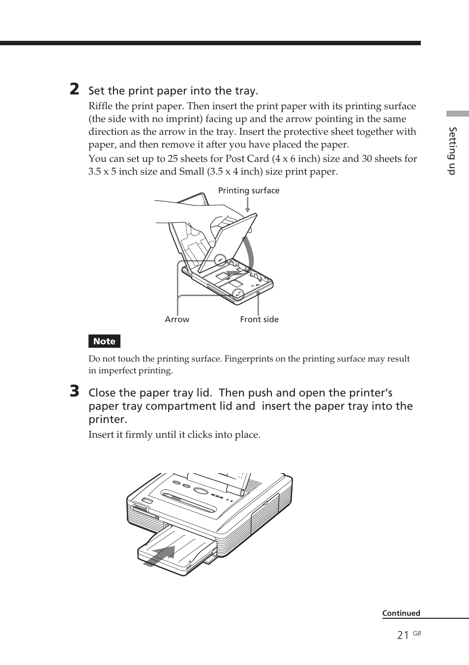 Printing surface | Sony DPP-EX7 User Manual | Page 21 / 99