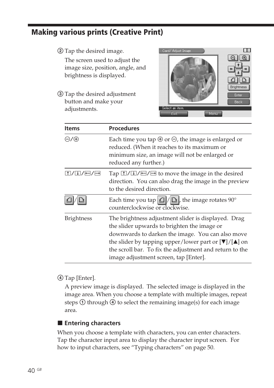 Making various prints (creative print) | Sony DPP-EX7 User Manual | Page 40 / 99