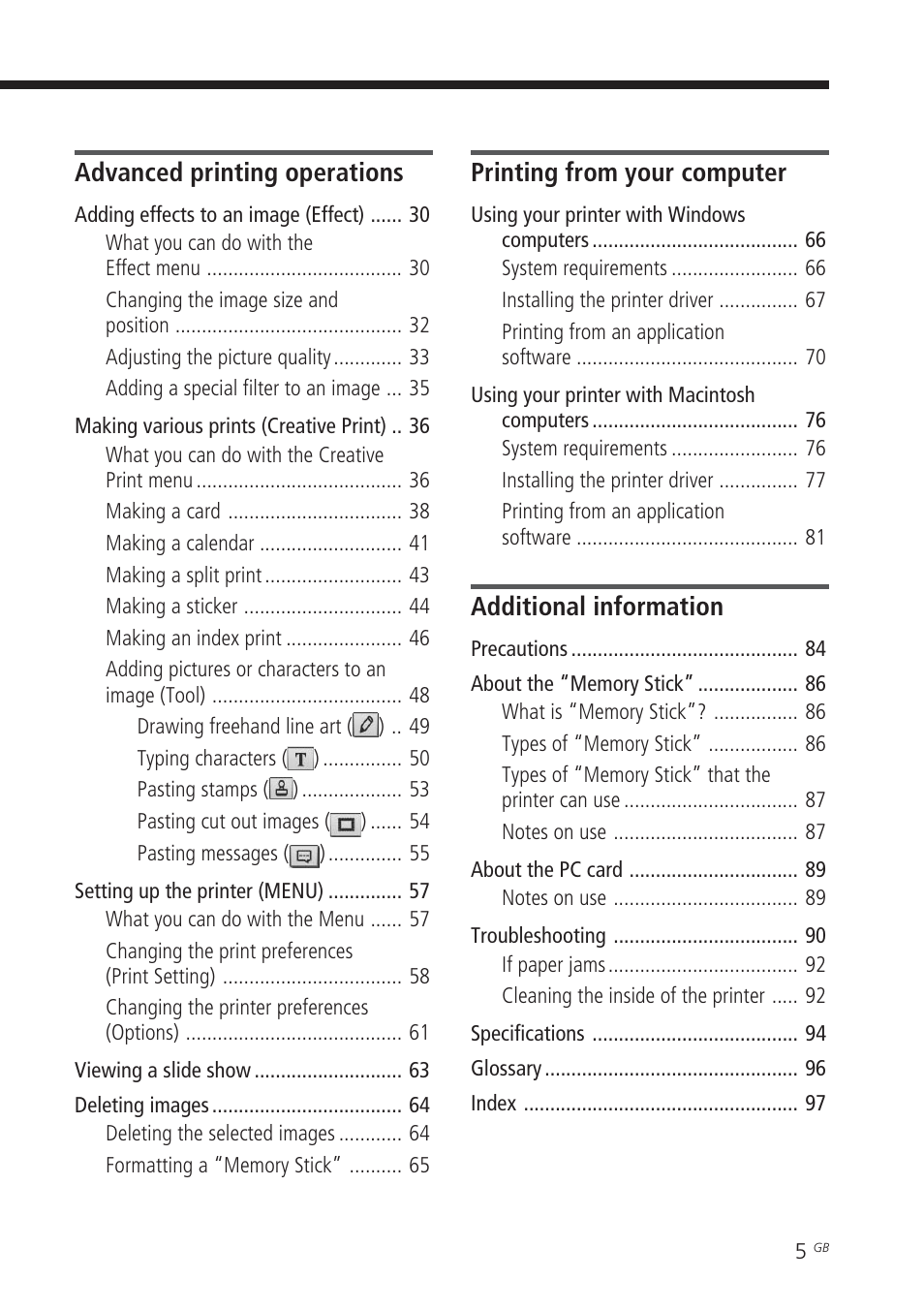 Advanced printing operations, Printing from your computer, Additional information | Sony DPP-EX7 User Manual | Page 5 / 99