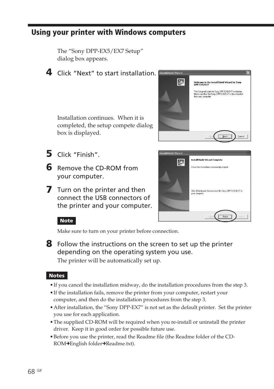 Using your printer with windows computers | Sony DPP-EX7 User Manual | Page 68 / 99