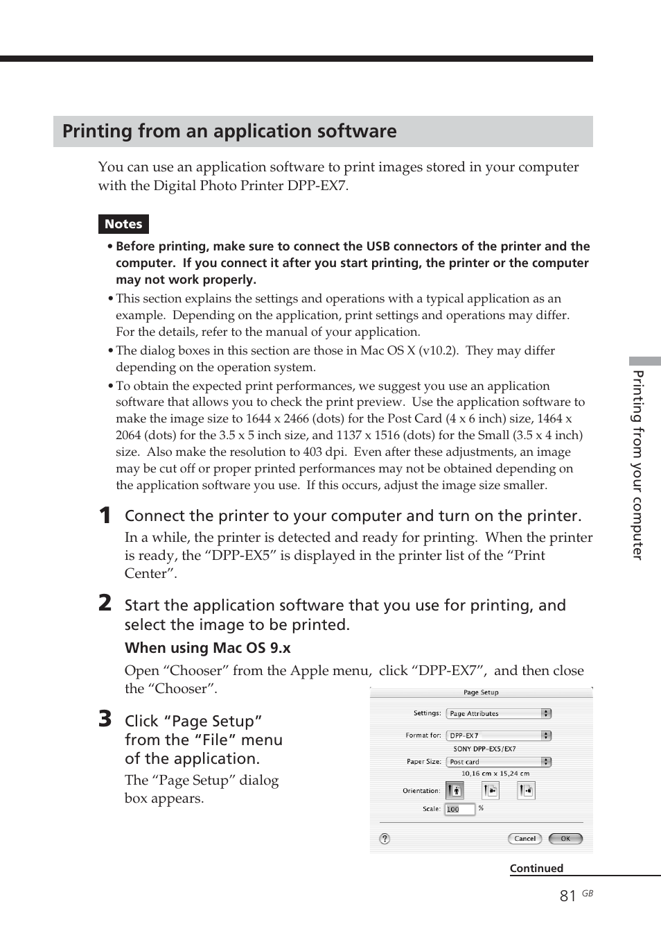 Printing from an application software, From a macintosh computer | Sony DPP-EX7 User Manual | Page 81 / 99