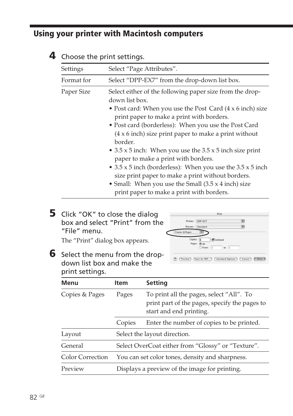 Using your printer with macintosh computers | Sony DPP-EX7 User Manual | Page 82 / 99