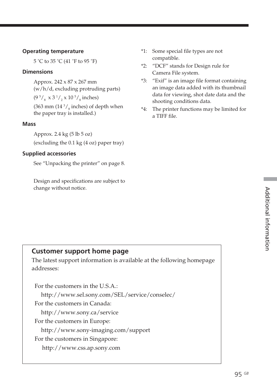 Customer support home page | Sony DPP-EX7 User Manual | Page 95 / 99