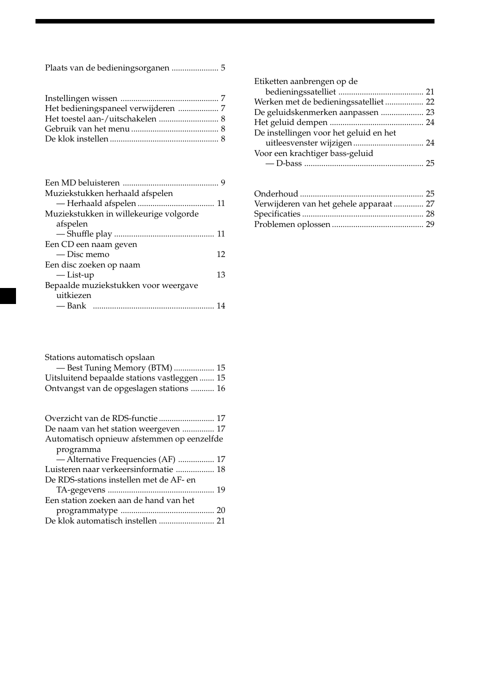 4inhoud, Aan de slag, Md-speler los verkrijgbare cd/md-apparatuur | Radio, Andere functies, Overige informatie | Sony MDX-CA580 User Manual | Page 124 / 152