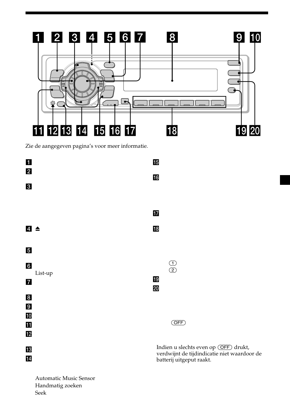 5plaats van de bedieningsorganen | Sony MDX-CA580 User Manual | Page 125 / 152