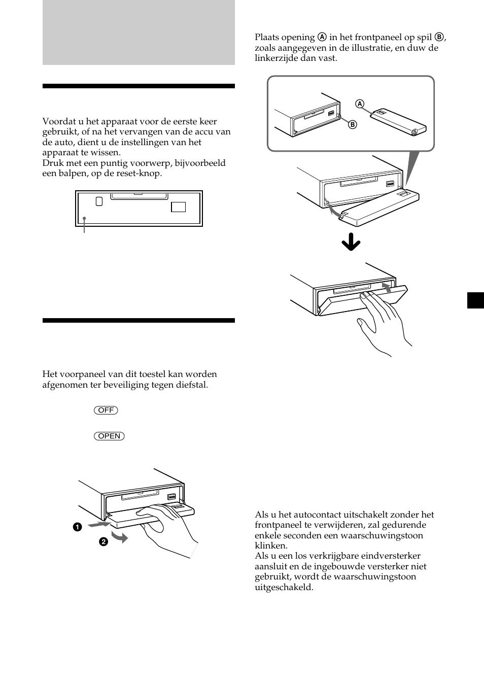 Aan de slag, Instellingen wissen, Het bedieningspaneel verwijderen | Sony MDX-CA580 User Manual | Page 127 / 152