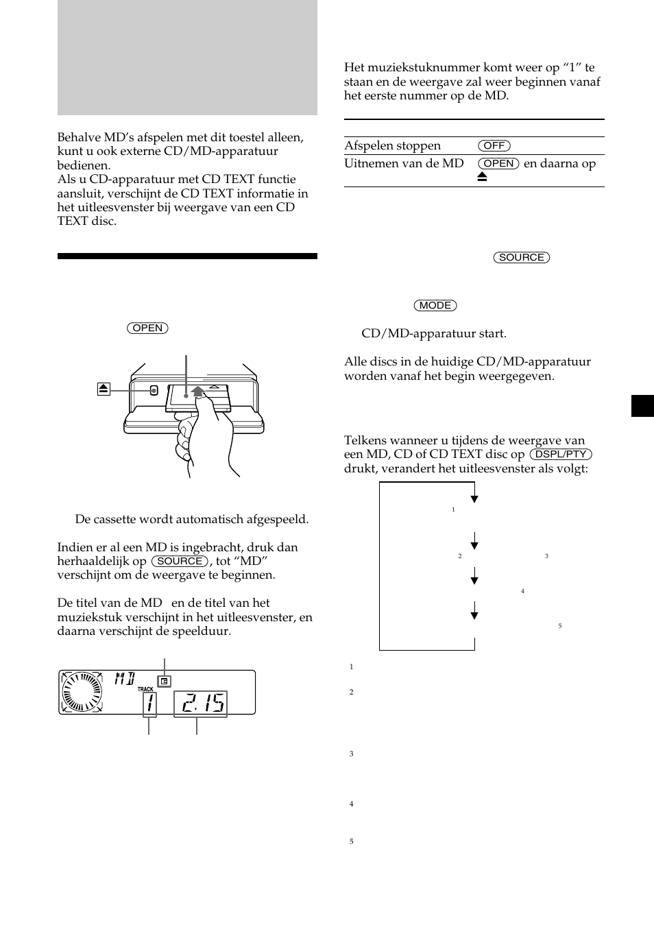 Md-speler los verkrijgbare cd/ md-apparatuur, Een md beluisteren | Sony MDX-CA580 User Manual | Page 129 / 152