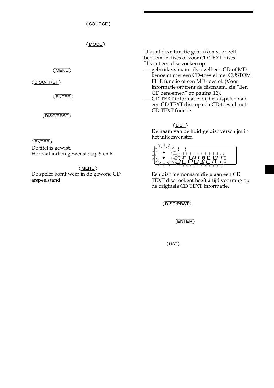 Een disc zoeken op naam | Sony MDX-CA580 User Manual | Page 133 / 152