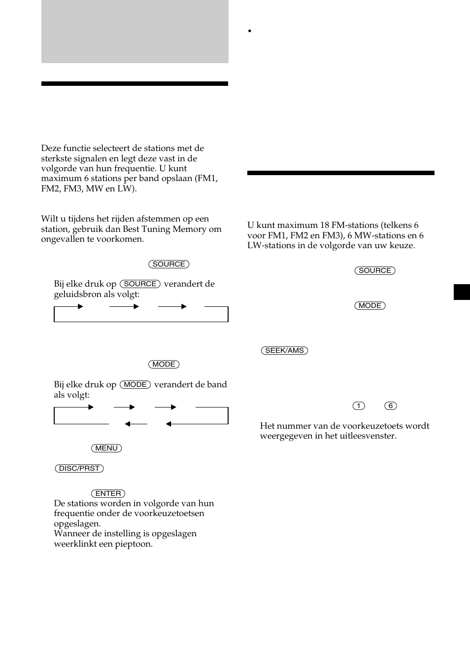 Radio, Stations automatisch opslaan, Uitsluitend bepaalde stations vastleggen | Sony MDX-CA580 User Manual | Page 135 / 152