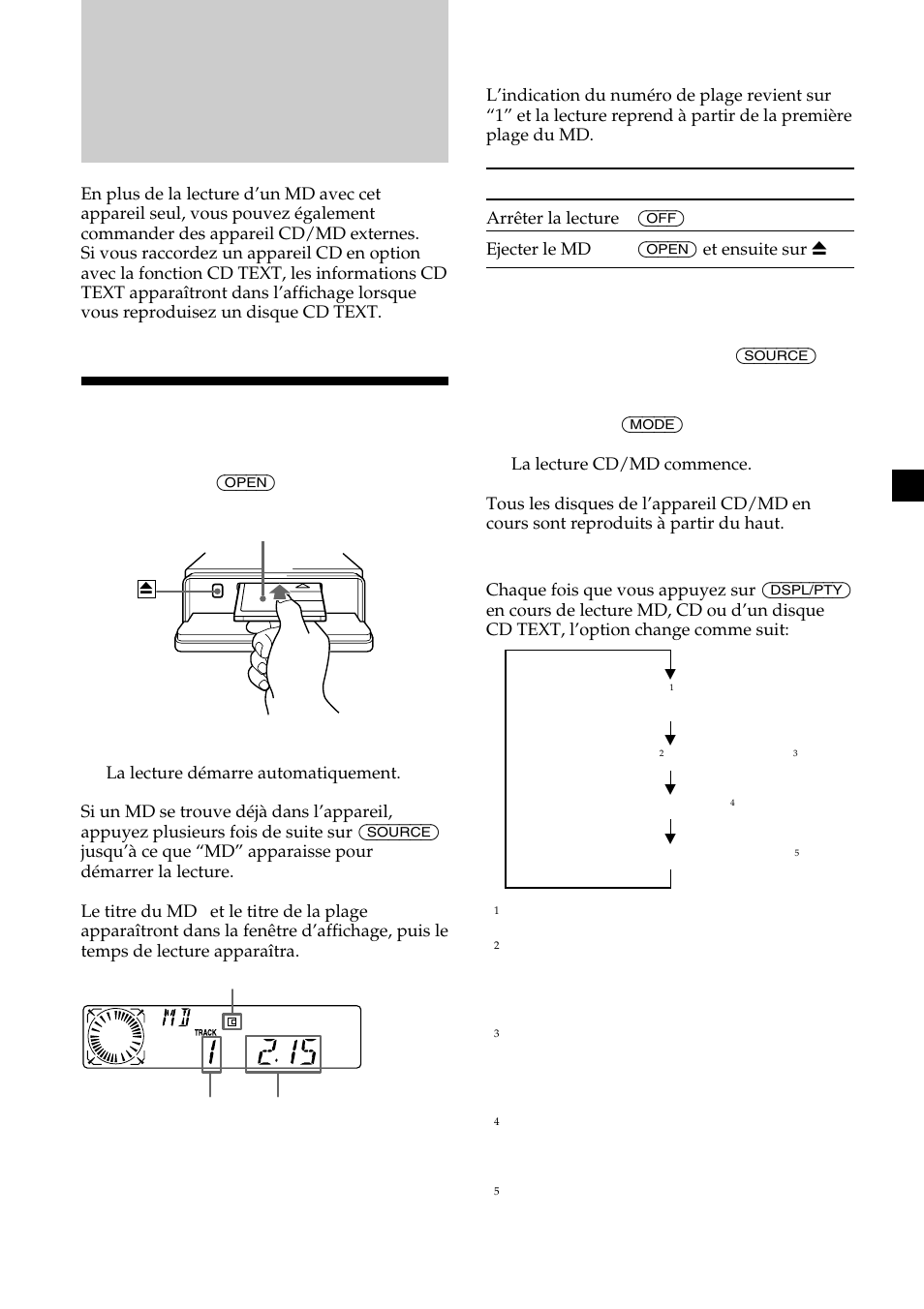 Lecteur md appareil cd/md (en option), Ecouter un md | Sony MDX-CA580 User Manual | Page 69 / 152