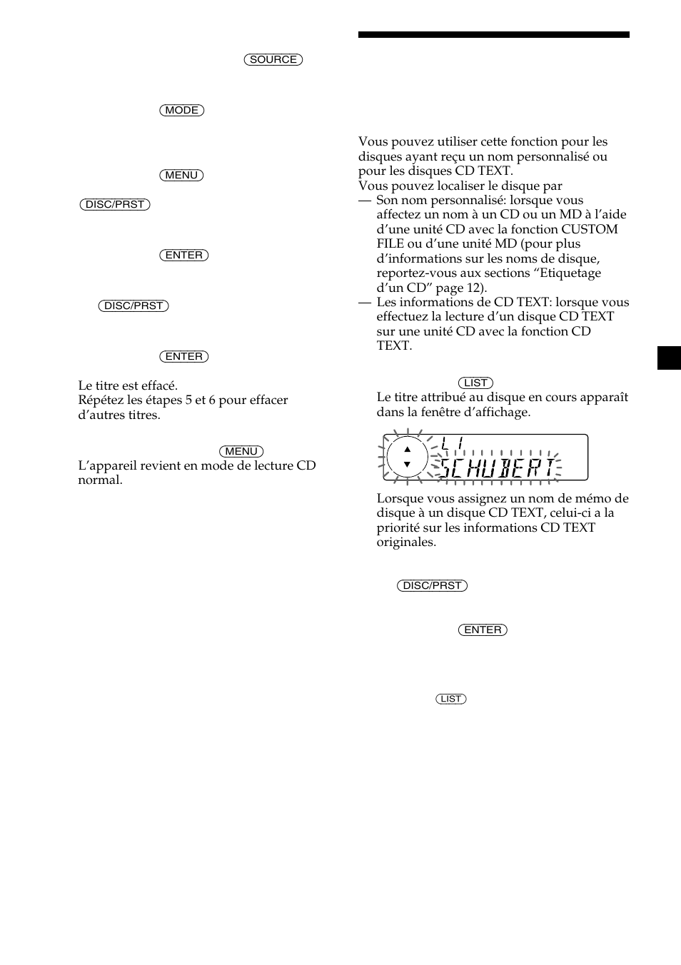 Localisation d’un disque par son titre | Sony MDX-CA580 User Manual | Page 73 / 152