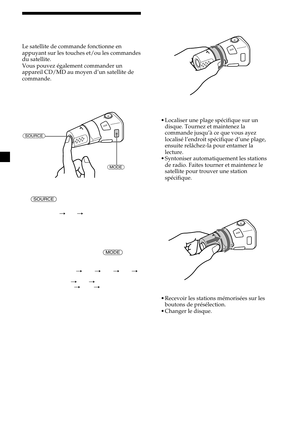 Utilisation du satellite de commande | Sony MDX-CA580 User Manual | Page 82 / 152