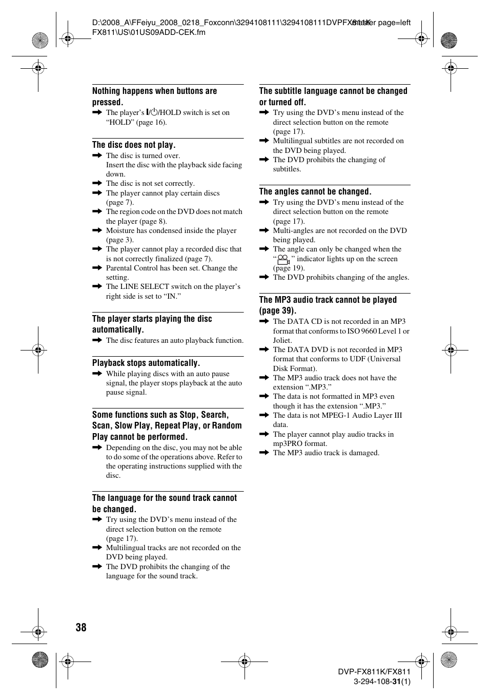 Sony DVP-FX811 User Manual | Page 38 / 60