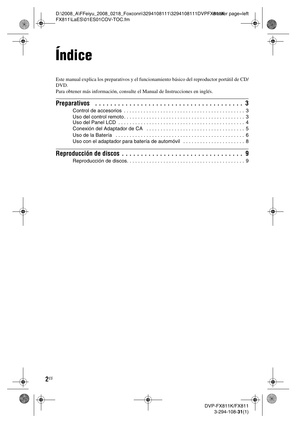 Índice | Sony DVP-FX811 User Manual | Page 46 / 60