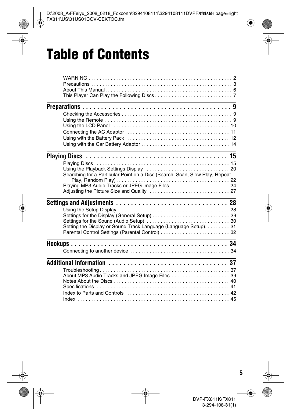 Sony DVP-FX811 User Manual | Page 5 / 60