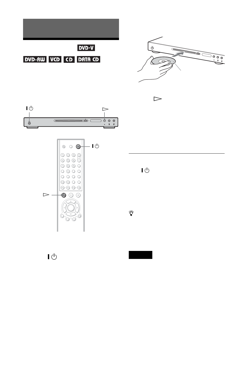 Playing discs, Disc slot (28), N (28) | On (28) | Sony DVP-LS755P User Manual | Page 28 / 84