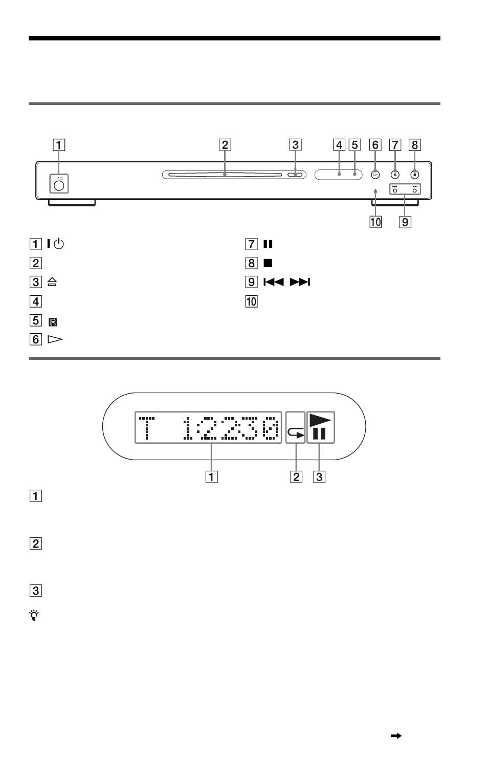 Index to parts and controls, Front panel, Front panel display | Sony DVP-LS755P User Manual | Page 9 / 84