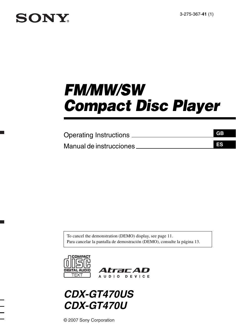Sony ALTRACAD CDX-GT470U User Manual | 64 pages