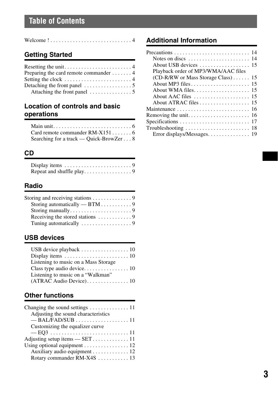 Sony ALTRACAD CDX-GT470U User Manual | Page 3 / 64