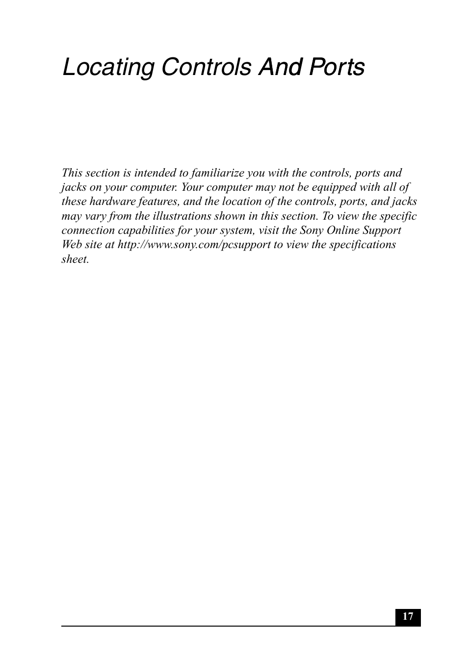 Locating controls and ports and ports | Sony PCV-RS500 User Manual | Page 17 / 44