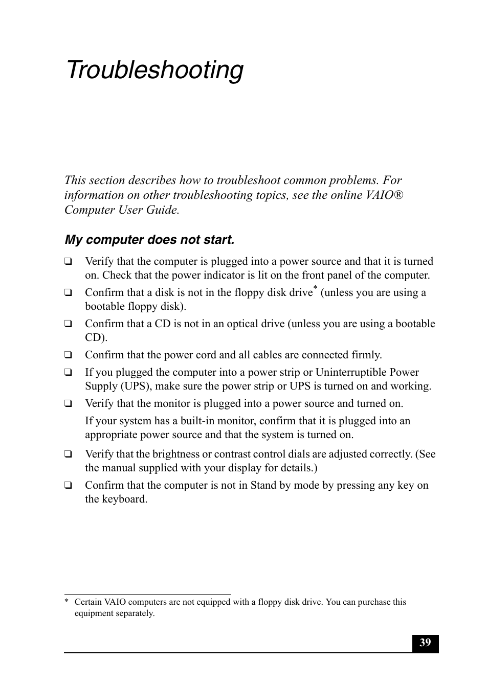 Troubleshooting | Sony PCV-RS500 User Manual | Page 39 / 44