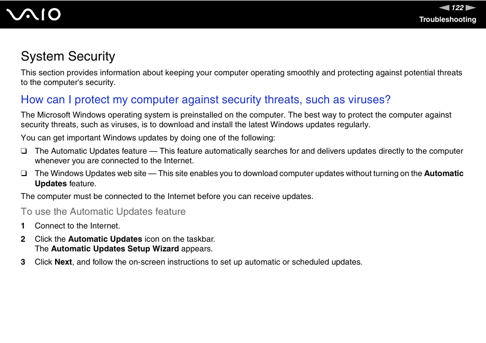 System security | Sony VGN-FJ100 User Manual | Page 122 / 170