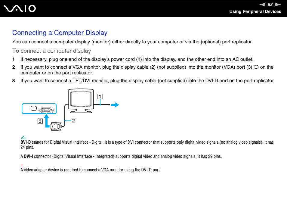 Connecting a computer display | Sony VGN-FJ100 User Manual | Page 63 / 170