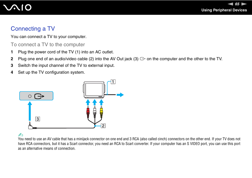 Connecting a tv | Sony VGN-FJ100 User Manual | Page 65 / 170